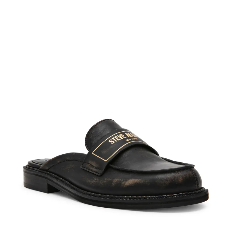 Steve madden moxxie women's black leather flat sandals
